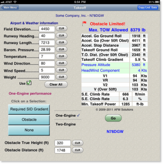King Air 90 Takeoff Form Aircraft Performance App